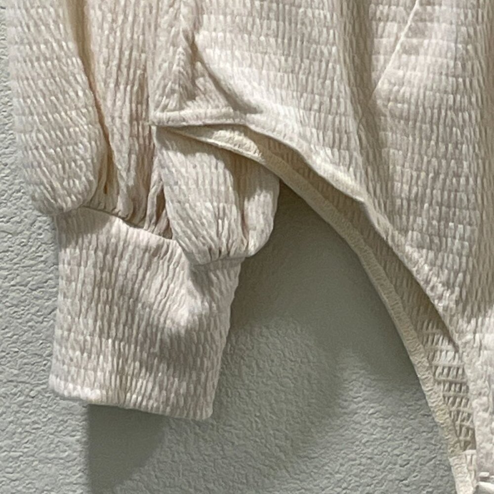 PROMESA Long Bishop Sleeve Body Suit V-Neck Waffle Knit Ivory Women L - Picture 7 of 12